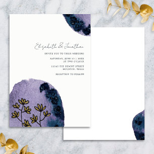Invitation Mariage Unique Fleur Aquarelle Bleu Nuit Violet