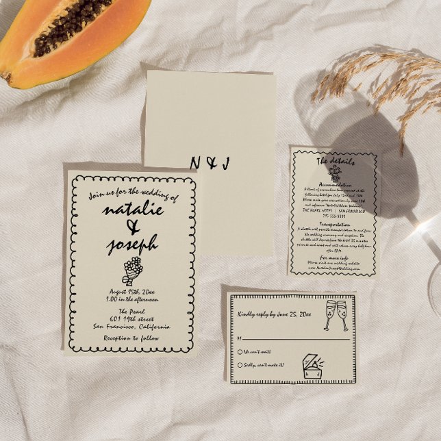 Invitation Mariage Unique Rétro Drôle Dessiné à la Main (Créateur téléchargé)