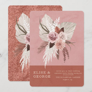 Invitation Mariage Unique Tropical Pampas Cuivre Rose Rousse