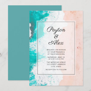 Invitation Mariage Vagues Océaniques Plage Tropicale 