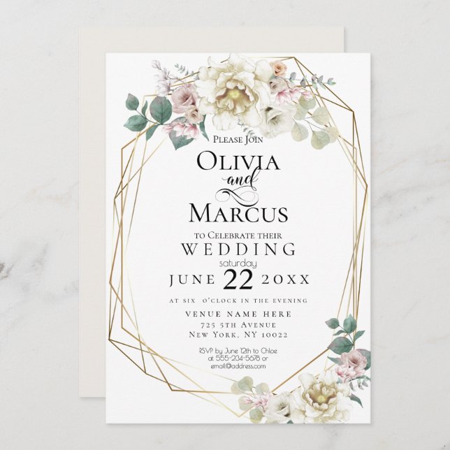 Invitation Mariage | Vanilla+ Aquarelle Peony Flowers (Devant / Derrière)