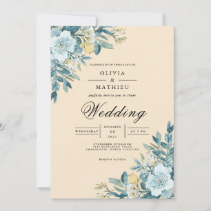 Invitation Mariage végétal bleu doux