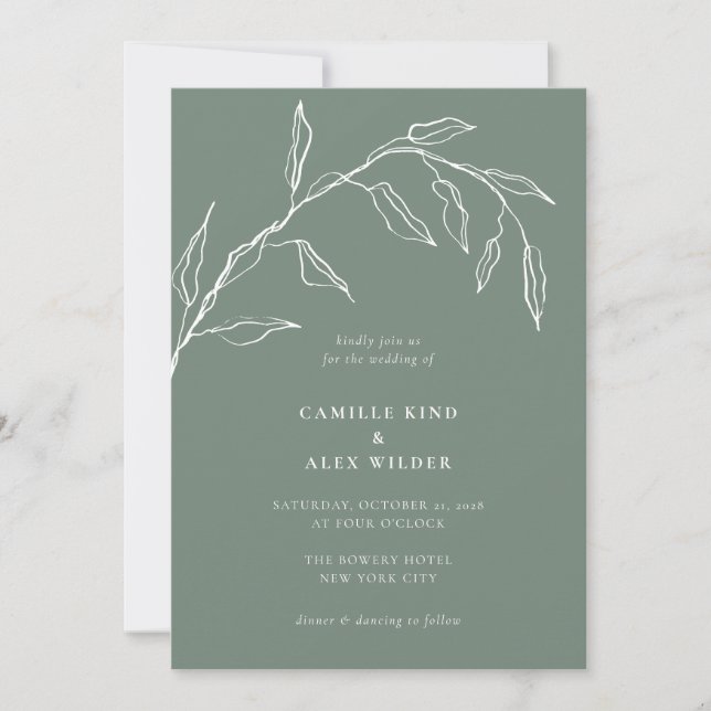 Invitation Mariage végétal minimaliste moderne (Devant)