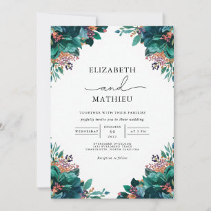 Invitation Mariage végétal Turquoise profond