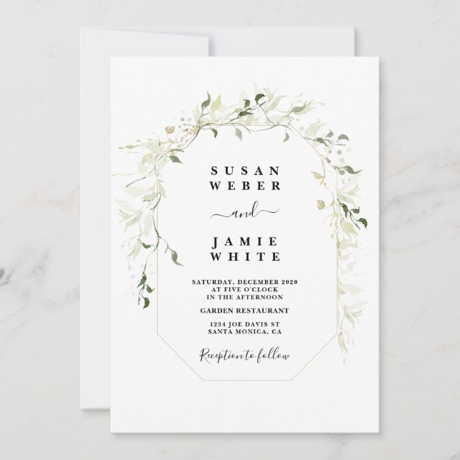Invitation Mariage verdoyant minimaliste (Devant)