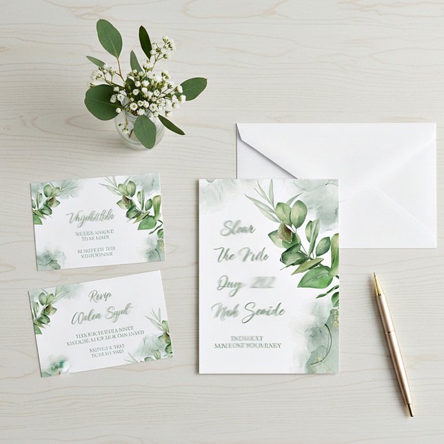 Invitation Mariage verdure aquarelle budget simple  (Créateur téléchargé)