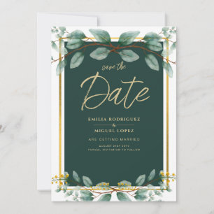 Invitation Mariage verdure Date à sauvegarder Vert Or Moderne