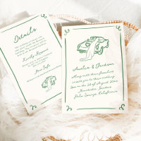 Mariage vert à main lunaire tiré + détails