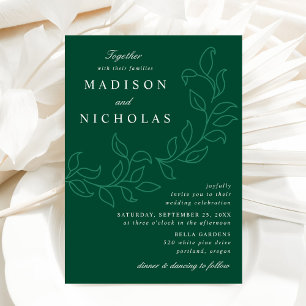 Invitation Mariage vert aux feuilles en cascade