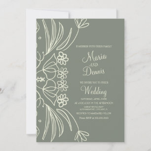 Invitation Mariage Vert Botanique Floral Sauge