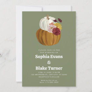 Invitation Mariage vert Citrouille de chute orange et blanc