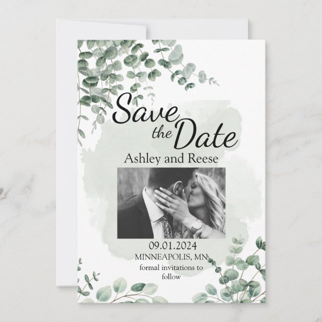 Invitation MARIAGE VERT customisé SAUVER LES DATES (Devant)