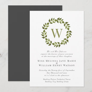 Invitation Mariage vert de couronne de monogramme