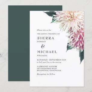 Invitation Mariage vert de la forêt de Dahlia rose pâle