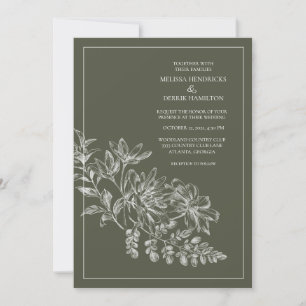 Invitation Mariage vert de la forêt de dessin de ligne