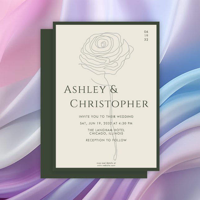 Invitation Mariage vert de la mousse foncée florale dessinée  (Créateur téléchargé)