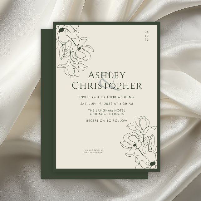 Invitation Mariage vert de la mousse foncée florale dessinée  (Créateur téléchargé)