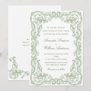 Invitation Mariage vert de la saison florale de la Renaissanc