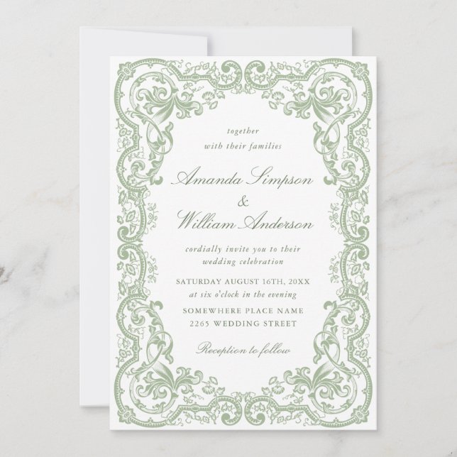 Invitation Mariage vert de la saison florale de la Renaissanc (Devant)