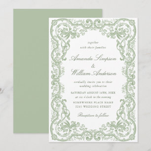 Invitation Mariage vert de la saison florale de la Renaissanc