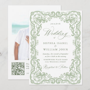 Invitation Mariage vert de la saison florale de la Renaissanc