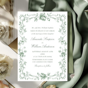 Invitation Mariage vert de la saison florale de la Renaissanc