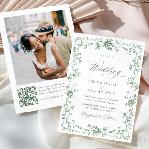 Invitation Mariage vert de la saison florale de la Renaissanc