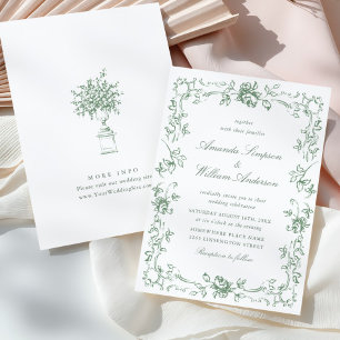 Invitation Mariage vert de la saison florale de la Renaissanc