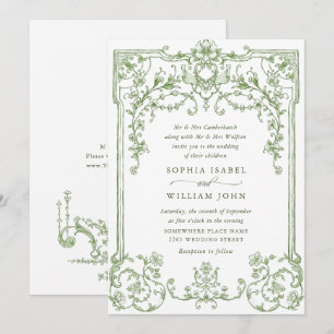 Invitation Mariage vert de l'âge orné victorien Grace Floral