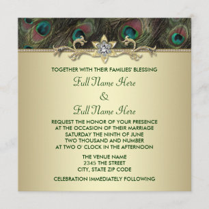 Invitation Mariage vert de paon d'or vert d'automne