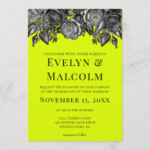Invitation Mariage vert de rose noir et blanc