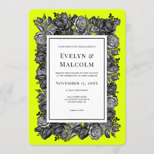 Invitation Mariage vert de rose noir et blanc