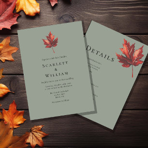 Invitation Mariage Vert De Sage De Chute Simple Et Simple