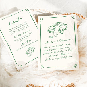 Invitation Mariage Vert Dessiné à la Main avec une touche de
