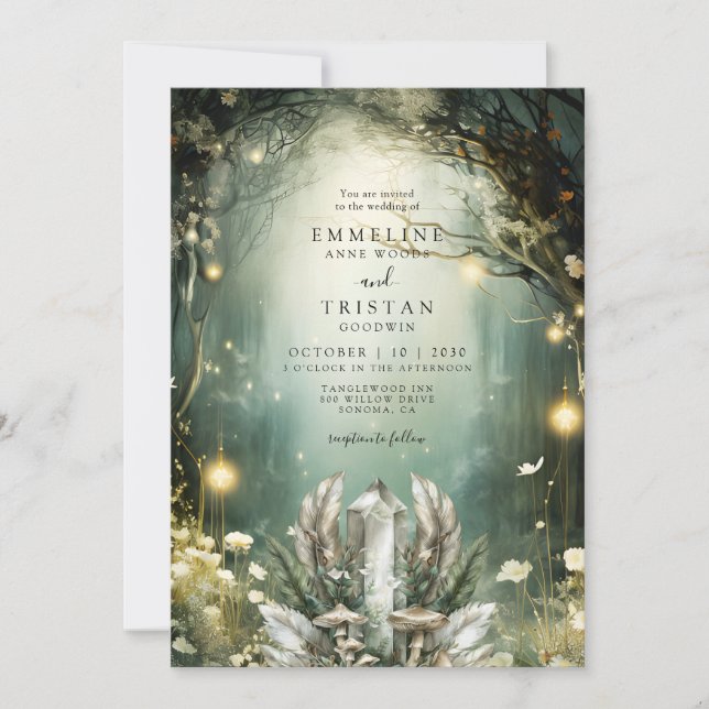 Invitation Mariage vert du jardin de la forêt cristalline enc (Devant)