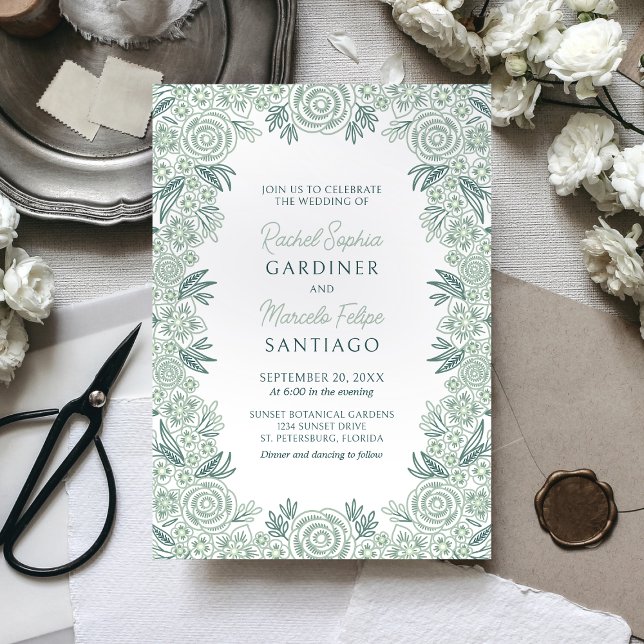 Invitation Mariage vert émeraude de la Monnaie de Sage Floral (Créateur téléchargé)