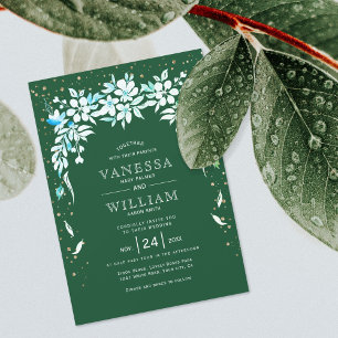 Invitation Mariage vert émeraude floral en cascade