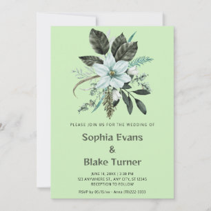 Invitation Mariage Vert et Bleu Floral Botanique Thé Vert