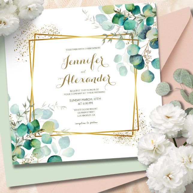 Invitation Mariage vert Eucalyptus Emerald Carré vert (Créateur téléchargé)