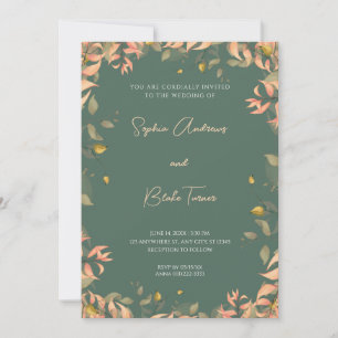 Invitation Mariage vert Feuille vert orange et vert