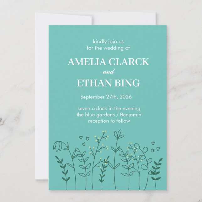 Invitation Mariage vert fleur sauvage (Devant)