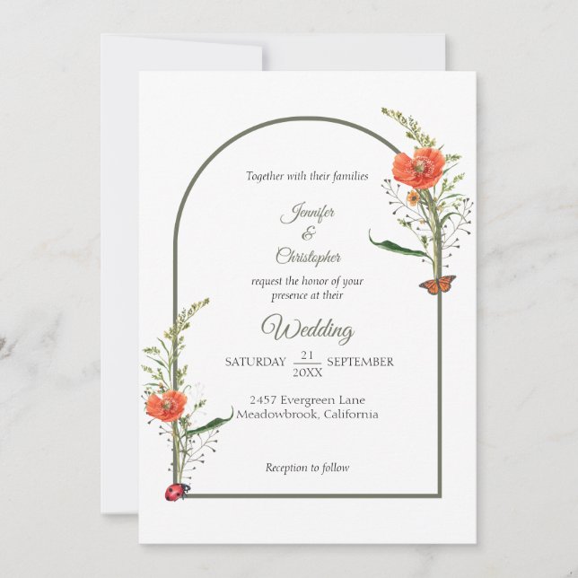Invitation Mariage vert Fleur sauvage Boho Arch (Devant)