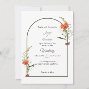 Invitation Mariage vert Fleur sauvage Boho Arch