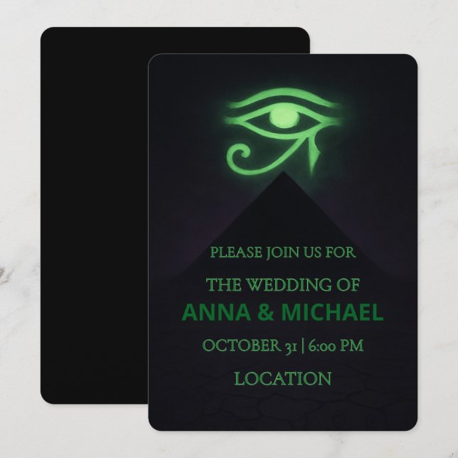 Invitation Mariage vert foncé de l'oeil égyptien d'Halloween  (Devant / Derrière)