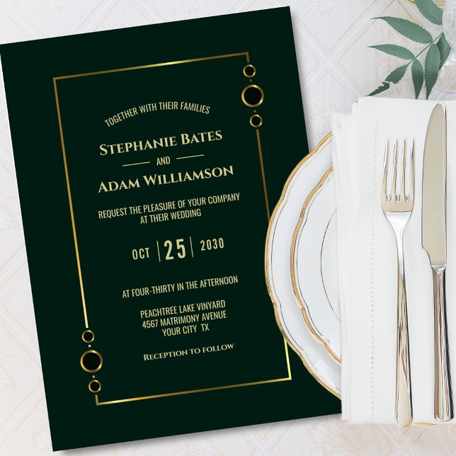 Invitation Mariage vert Gold Frame (Créateur téléchargé)