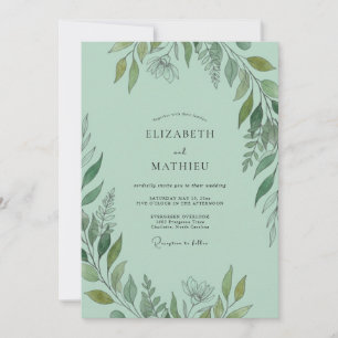 Invitation Mariage Vert Menthe en Forêt Verdoyante