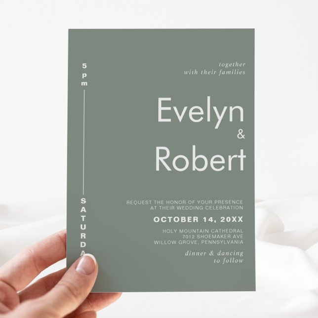 Invitation Mariage vert minimaliste élégant (Créateur téléchargé)