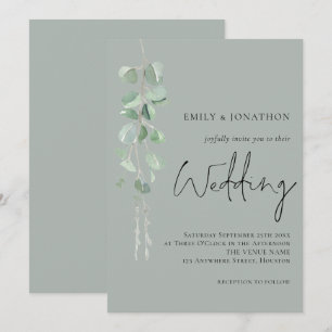 Invitation Mariage vert moderne Eucalyptus Script Sage