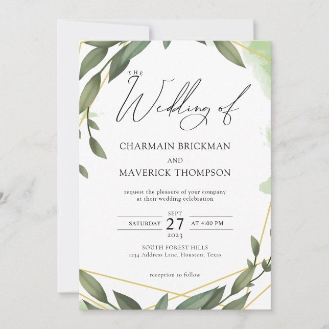 Invitation Mariage vert moderne Sage (Devant)