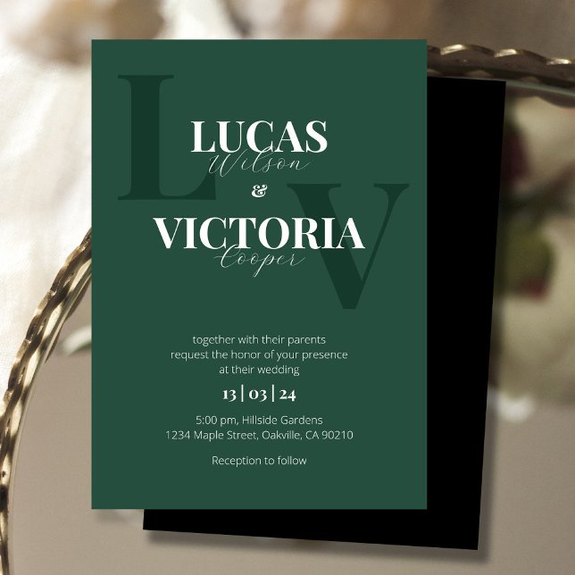 Invitation Mariage vert, noir et blanc (Créateur téléchargé)